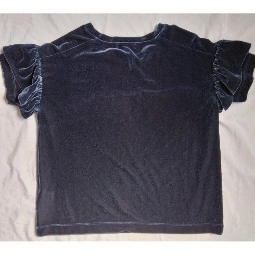 Madewell Blue Velvet Top Blouse Flutter Sleeve Fairy Goth Whimsy Women's Size XS - Picture 6 of 6